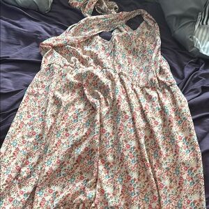 Pink and Orange Asymmetrical Halter Sundress